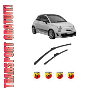 Set stergatoare auto ABARTH 500C / 595C / 695C din 2008-2016, pentru parbriz auto, 2 bucati, Bosch Aerotwin, din cauciuc siliconat rezistent, 4 Stickere Auto ABARTH