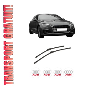 Set stergatoare auto AUDI A5 (F53, F5P) din 2016-2021, pentru parbriz auto, 2 bucati, Bosch Aerotwin, din cauciuc siliconat rezistent, 4 Stickere Auto AUDI