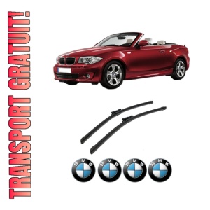 Set stergatoare auto BMW Seria 1 Convertible (E88) din 2007-2013, pentru parbriz auto, 2 bucati, Bosch Aerotwin, din cauciuc siliconat rezistent, 4 Stickere Auto BMW Seria