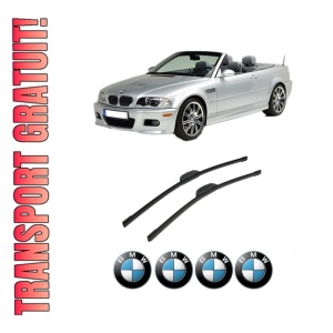 Set stergatoare auto BMW Seria 3 Convertible (E46) din 2000-2007, pentru parbriz auto, 2 bucati, Bosch Aerotwin Retrofit, din cauciuc siliconat rezistent, 4 Stickere Auto BMW Seria