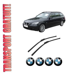Set stergatoare auto BMW Seria 5 Touring (E61) din 2004-2010, pentru parbriz auto, 2 bucati, Bosch Aerotwin, din cauciuc siliconat rezistent, 4 Stickere Auto BMW Seria