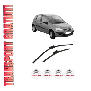 Set stergatoare auto CITROEN C3 I (FC_, FN_) din 2002-2012, pentru parbriz auto, 2 bucati, Bosch Aerotwin, din cauciuc siliconat rezistent, 4 Stickere Auto CITROEN