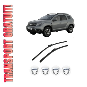 Set stergatoare auto DACIA DUSTER (PYM_, PYN_) din 2023, pentru parbriz auto, 2 bucati, Bosch Aerotwin, din cauciuc siliconat rezistent, 4 Stickere Auto DACIA