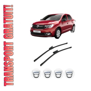 Set stergatoare auto DACIA LOGAN II din 2012-2019, pentru parbriz auto, 2 bucati, Bosch Aerotwin, din cauciuc siliconat rezistent, 4 Stickere Auto DACIA