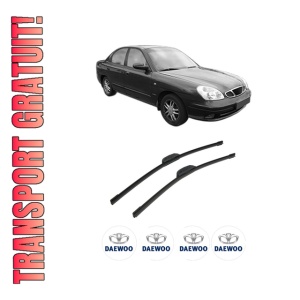 Set stergatoare auto DAEWOO NUBIRA (J150) din 1999-2002, pentru parbriz auto, 2 bucati, Bosch Aerotwin Retrofit, din cauciuc siliconat rezistent, 4 Stickere Auto DAEWOO