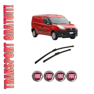 Set stergatoare auto FIAT DOBLO Cargo (263_) din 2010-2023, pentru parbriz auto, 2 bucati, Bosch Aerotwin, din cauciuc siliconat rezistent, 4 Stickere Auto FIAT