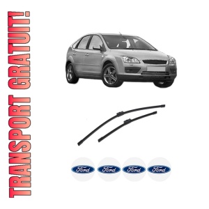 Set stergatoare auto FORD FOCUS II (DA_, HCP, DP) din 2004-2012, pentru parbriz auto, 2 bucati, Bosch Aerotwin, din cauciuc siliconat rezistent, 4 Stickere Auto FORD