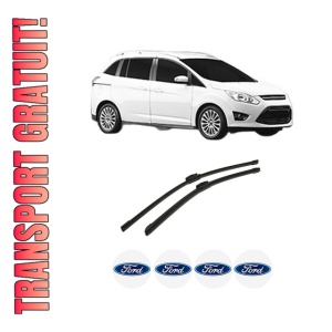 Set stergatoare auto FORD GRAND C-MAX Van din 2010-2019, pentru parbriz auto, 2 bucati, Bosch Aerotwin, din cauciuc siliconat rezistent, 4 Stickere Auto FORD