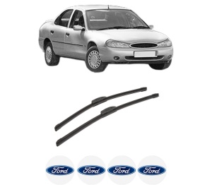 Set stergatoare auto FORD MONDEO II Saloon (BFP) din 1996-2000, pentru parbriz auto, 2 bucati, Bosch Aerotwin Retrofit, din cauciuc siliconat rezistent, 4 Stickere Auto FORD - Img 2