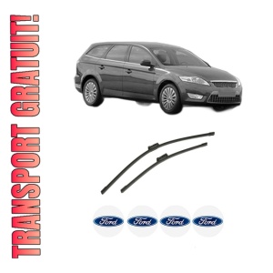 Set stergatoare auto FORD MONDEO IV Turnier (BA7) din 2007-2015, pentru parbriz auto, 2 bucati, Bosch Aerotwin, din cauciuc siliconat rezistent, 4 Stickere Auto FORD