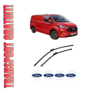 Set stergatoare auto FORD TRANSIT CUSTOM V710 Van (NRN) din 2023-2024, pentru parbriz auto, 2 bucati, Bosch Aerotwin, din cauciuc siliconat rezistent, 4 Stickere Auto FORD