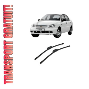 Set stergatoare auto FSO LANOS Saloon din 2004-2018, pentru parbriz auto, 2 bucati, Bosch Aerotwin Retrofit, din cauciuc siliconat rezistent, 4 Stickere Auto FSO