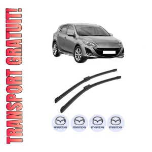 Set stergatoare auto MAZDA 3 (BL) din 2008-2014, pentru parbriz auto, 2 bucati, Bosch Aerotwin, din cauciuc siliconat rezistent, 4 Stickere Auto MAZDA