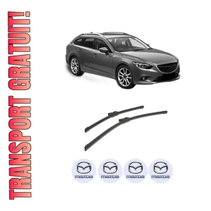 Set stergatoare auto MAZDA 6 Estate (GJ, GL) din 2012-2020, pentru parbriz auto, 2 bucati, Bosch Aerotwin, din cauciuc siliconat rezistent, 4 Stickere Auto MAZDA