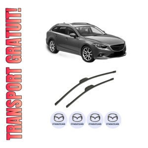 Set stergatoare auto MAZDA 6 Estate (GJ, GL) din 2012-2020, pentru parbriz auto, 2 bucati, Bosch Aerotwin, din cauciuc siliconat rezistent, 4 Stickere Auto MAZDA