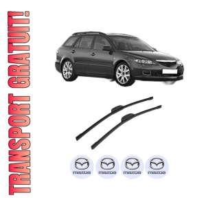 Set stergatoare auto MAZDA 6 Station Wagon (GY) din 2002-2008, pentru parbriz auto, 2 bucati, Bosch Aerotwin Retrofit, din cauciuc siliconat rezistent, 4 Stickere Auto MAZDA