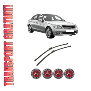 Set stergatoare auto MERCEDES-BENZ C-CLASS (W204) din 2007-2014, pentru parbriz auto, 2 bucati, Bosch Aerotwin, din cauciuc siliconat rezistent, 4 Stickere Auto MERCEDES-BENZ