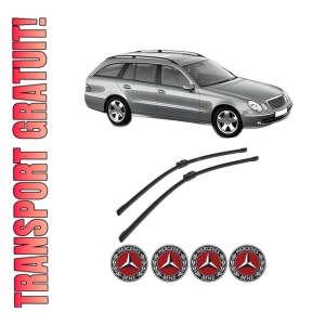 Set stergatoare auto MERCEDES-BENZ E-CLASS T-Model (S211) din 2003-2009, pentru parbriz auto, 2 bucati, Bosch Aerotwin, din cauciuc siliconat rezistent, 4 Stickere Auto MERCEDES-BENZ