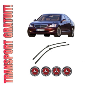 Set stergatoare auto MERCEDES-BENZ S-CLASS (W221, V221) din 2005-2013, pentru parbriz auto, 2 bucati, Bosch Aerotwin, din cauciuc siliconat rezistent, 4 Stickere Auto MERCEDES-BENZ
