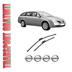 Set stergatoare auto NISSAN PRIMERA Estate (WP12) din 2002-2007, pentru parbriz auto, 2 bucati, Bosch Aerotwin Retrofit, din cauciuc siliconat rezistent, 4 Stickere Auto NISSAN