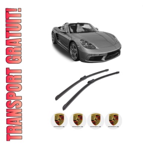 Set stergatoare auto PORSCHE 718 BOXSTER (982) din 2016-2019, pentru parbriz auto, 2 bucati, Bosch Aerotwin, din cauciuc siliconat rezistent, 4 Stickere Auto PORSCHE