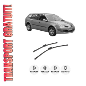 Set stergatoare auto RENAULT MEGANE II Estate Van (KM_) din 2003-2009, pentru parbriz auto, 2 bucati, Bosch Aerotwin, din cauciuc siliconat rezistent, 4 Stickere Auto RENAULT