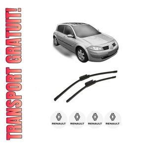 Set stergatoare auto RENAULT MEGANE II Hatchback Van (KM0/2_) din 2003-2009, pentru parbriz auto, 2 bucati, Bosch Aerotwin, din cauciuc siliconat rezistent, 4 Stickere Auto RENAULT