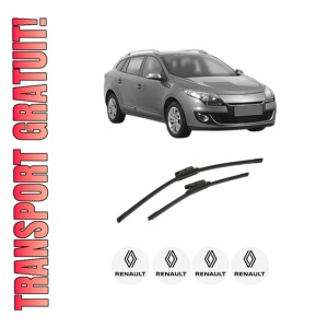 Set stergatoare auto RENAULT MEGANE III Combi Van (KZ0/1) din 2009-2015, pentru parbriz auto, 2 bucati, Bosch Aerotwin, din cauciuc siliconat rezistent, 4 Stickere Auto RENAULT