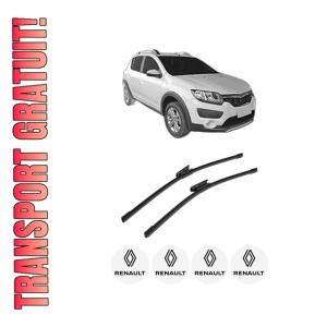 Set stergatoare auto RENAULT SANDERO/STEPWAY II (B8_) din 2013-2019, pentru parbriz auto, 2 bucati, Bosch Aerotwin, din cauciuc siliconat rezistent, 4 Stickere Auto RENAULT