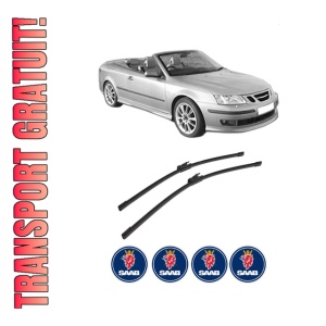 Set stergatoare auto SAAB 9-3 Convertible (YS3F) din 2003-2015, pentru parbriz auto, 2 bucati, Bosch Aerotwin, din cauciuc siliconat rezistent, 4 Stickere Auto SAAB
