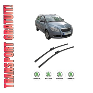 Set stergatoare auto SKODA FABIA II Combi (545) din 2007-2014, pentru parbriz auto, 2 bucati, Bosch Aerotwin, din cauciuc siliconat rezistent, 4 Stickere Auto SKODA