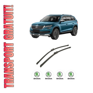 Set stergatoare auto SKODA KODIAQ I (NS6, NS7, NV7) din 2016-2021, pentru parbriz auto, 2 bucati, Bosch Aerotwin, din cauciuc siliconat rezistent, 4 Stickere Auto SKODA