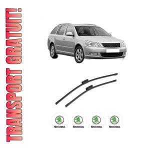 Set stergatoare auto SKODA Octavia II Combi (1Z5) din 2004-2013, pentru parbriz auto, 2 bucati, Bosch Aerotwin Multi, din cauciuc siliconat rezistent, 4 Stickere Auto SKODA