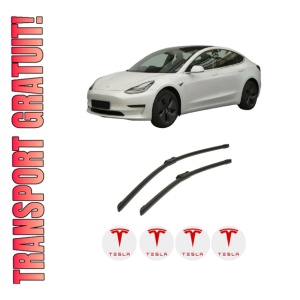 Set stergatoare auto TESLA MODEL 3 (5YJ3) din 2017-2025, pentru parbriz auto, 2 bucati, Bosch Aerotwin, din cauciuc siliconat rezistent, 4 Stickere Auto TESLA