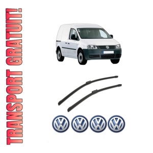 Set stergatoare auto Volkswagen CADDY III MPV (2KB, 2KJ, 2CB, 2CJ) din 2004-2015, pentru parbriz auto, 2 bucati, Bosch Aerotwin, din cauciuc siliconat rezistent, 4 Stickere Auto Volkswagen