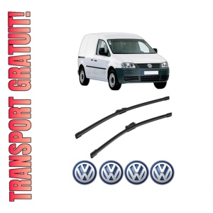 Set stergatoare auto Volkswagen CADDY III MPV (2KB, 2KJ, 2CB, 2CJ) din 2004-2015, pentru parbriz auto, 2 bucati, Bosch Aerotwin, din cauciuc siliconat rezistent, 4 Stickere Auto Volkswagen