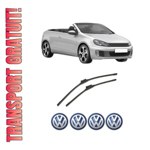 Set stergatoare auto Volkswagen GOLF VI Convertible (517) din 2011-2016, pentru parbriz auto, 2 bucati, Bosch Aerotwin, din cauciuc siliconat rezistent, 4 Stickere Auto Volkswagen