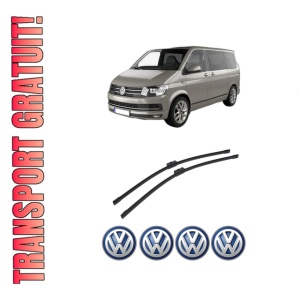 Set stergatoare auto Volkswagen MULTIVAN T5 (7HM, 7HN, 7HF, 7EF, 7EM, 7EN) din 2003-2015, pentru parbriz auto, 2 bucati, Bosch Aerotwin, din cauciuc siliconat rezistent, 4 Stickere Auto Volkswagen