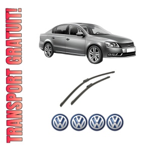 Set stergatoare auto Volkswagen PASSAT B7 (362) din 2010-2014, pentru parbriz auto, 2 bucati, Bosch Aerotwin, din cauciuc siliconat rezistent, 4 Stickere Auto Volkswagen