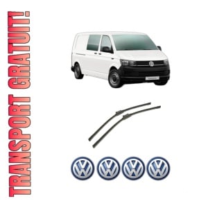 Set stergatoare auto Volkswagen TRANSPORTER T6 / CARAVELLE T6 Bus (SGB, SGJ, SHB, SHJ) din 2015-2024, pentru parbriz auto, 2 bucati, Bosch Aerotwin, din cauciuc siliconat rezistent, 4 Stickere Auto Volkswagen