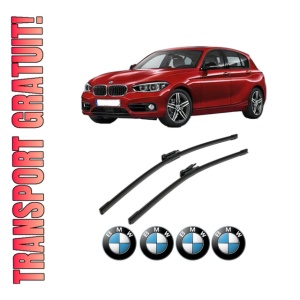 Set stergatoare BMW Seria 1 (F20) din 2011-2019, pentru parbriz auto, 2 bucati, Bosch Aerotwin, din cauciuc siliconat rezistent, 4 Stickere Auto BMW Seria