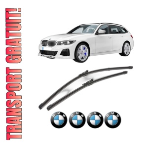 Set stergatoare BMW Seria 3 Touring Van (G21) din 2019-2022, pentru parbriz auto, 2 bucati, Valeo Silencio Xtrm, din cauciuc siliconat rezistent, 4 Stickere Auto BMW Seria