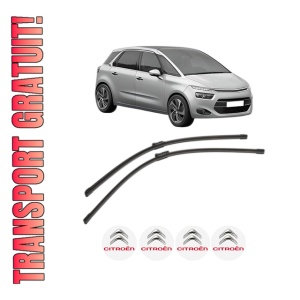 Set stergatoare CITROEN C4 GRAND PICASSO II (DA_, DE_) din 2013-2018, pentru parbriz auto, 2 bucati, Bosch Aerotwin, din cauciuc siliconat rezistent, 4 Stickere Auto CITROEN