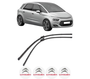 Set stergatoare CITROEN C4 GRAND PICASSO II (DA_, DE_) din 2013-2018, pentru parbriz auto, 2 bucati, Valeo Silencio, din cauciuc siliconat rezistent, 4 Stickere Auto CITROEN v35502