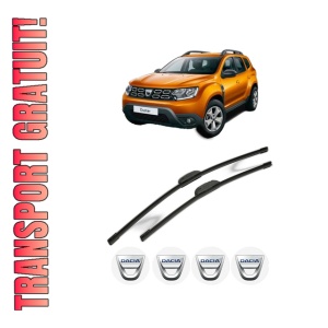 Set stergatoare DACIA DUSTER SUV Van din 2011-2018, pentru parbriz auto, 2 bucati, Bosch Aerotwin Retrofit, din cauciuc siliconat rezistent, 4 Stickere Auto DACIA
