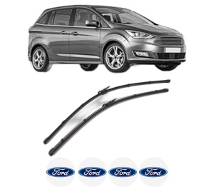 Set stergatoare FORD C-MAX II Van din 2010-2019, pentru parbriz auto, 2 bucati, Valeo Silencio Xtrm, din cauciuc siliconat rezistent, 4 Stickere Auto FORD v37722