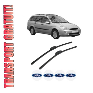 Set stergatoare FORD FOCUS I Turnier (DNW) din 1999-2003, pentru parbriz auto, 2 bucati, Bosch Aerotwin Retrofit, din cauciuc siliconat rezistent, 4 Stickere Auto FORD