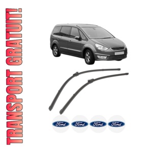 Set stergatoare FORD GALAXY II (WA6) din 2006-2015, pentru parbriz auto, 2 bucati, Valeo Silencio Xtrm, din cauciuc siliconat rezistent, 4 Stickere Auto FORD