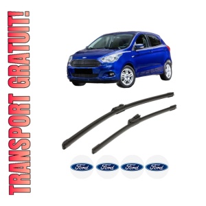 Set stergatoare FORD KA+ III (UK, FK) din 2016-2018, pentru parbriz auto, 2 bucati, Bosch Aerotwin, din cauciuc siliconat rezistent, 4 Stickere Auto FORD