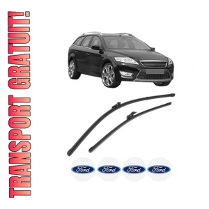 Set stergatoare FORD MONDEO IV (BA7) din 2007-2015, pentru parbriz auto, 2 bucati, Valeo Silencio Xtrm, din cauciuc siliconat rezistent, 4 Stickere Auto FORD